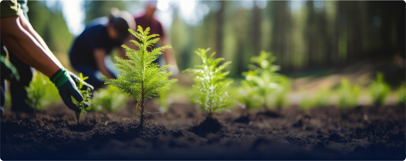 Young trees growing in a forest nursery.